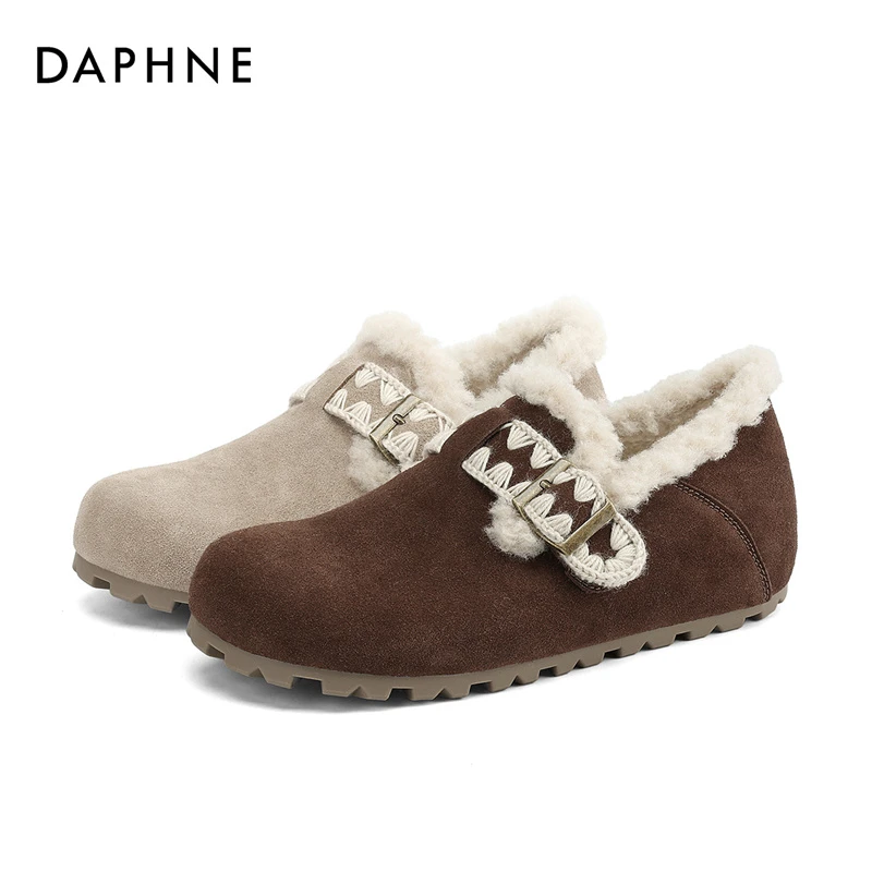 达芙妮品牌正品2025冬季棉鞋加绒勃肯鞋保暖雪地靴一脚蹬穆勒鞋
