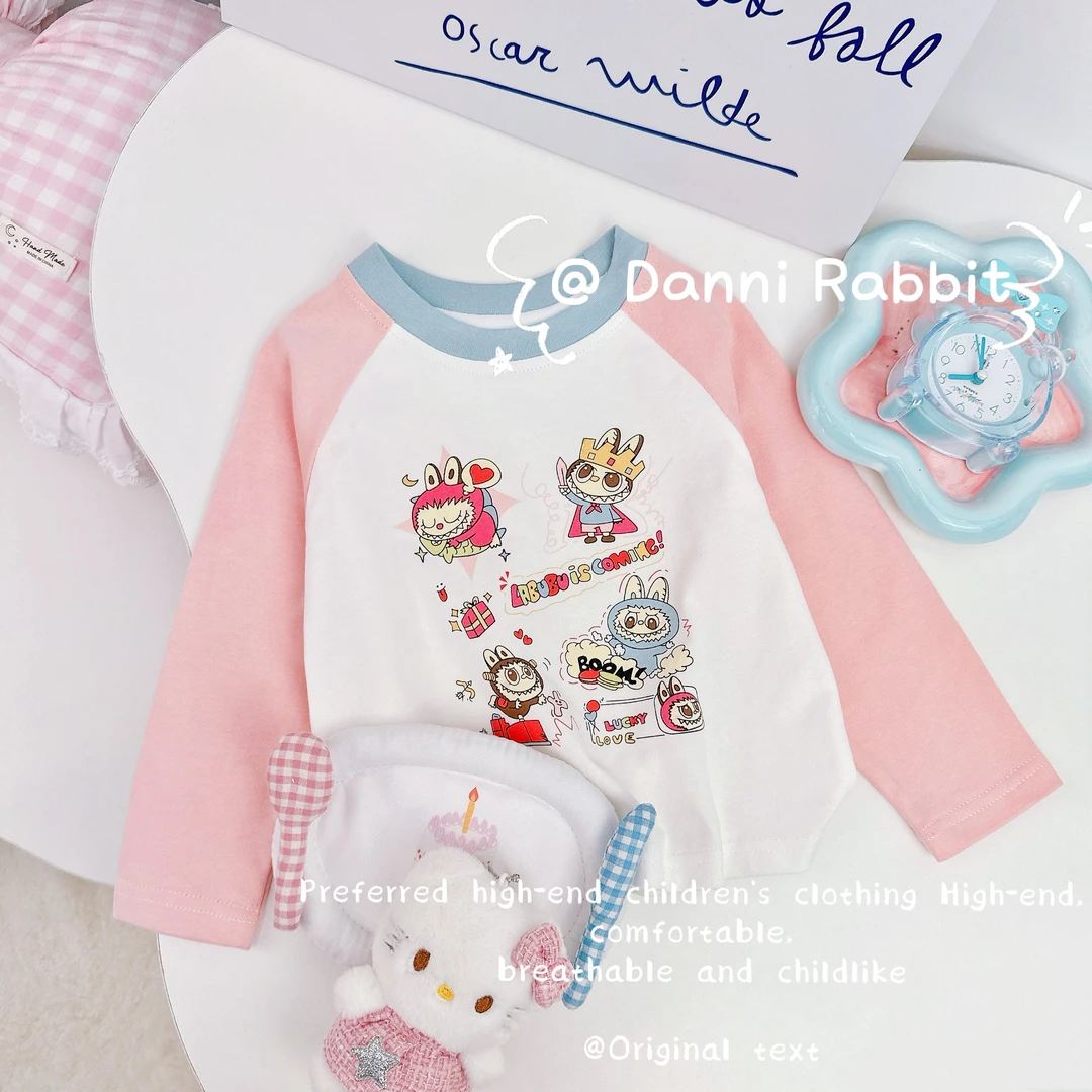 「Dannirabbit」【超温暖】拼色插肩袖萌趣卡通女童打底衫【G-6879】