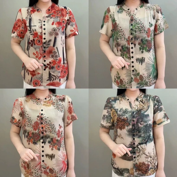 中老年妈妈装加肥加大碎花显瘦中袖时尚休闲小衫