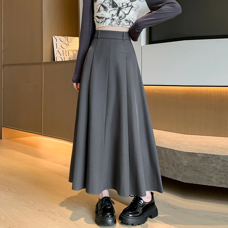 半身裙女春夏季百褶裙西装a字中长高腰显瘦气质高级感裙子YWJL