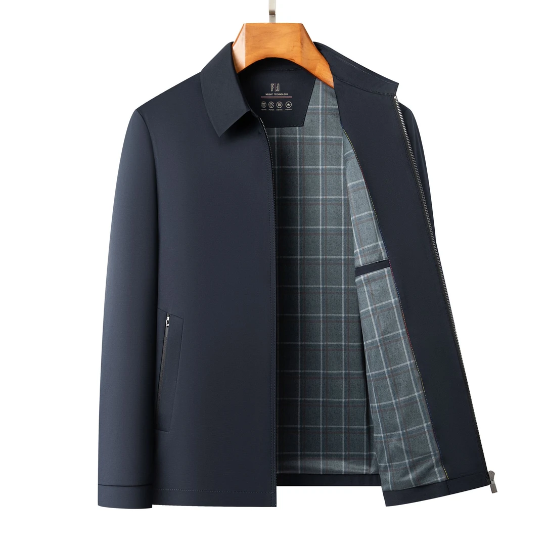 M68男士春季拉链翻领夹克防风风衣商务休闲中老年爸爸装行政夹克