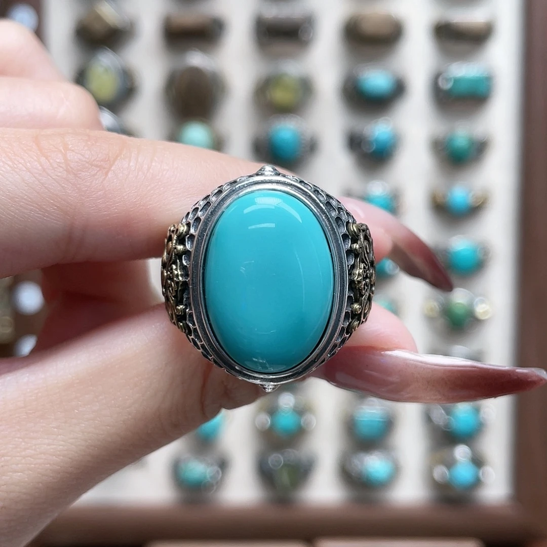 绿松石银S925镶嵌戒指