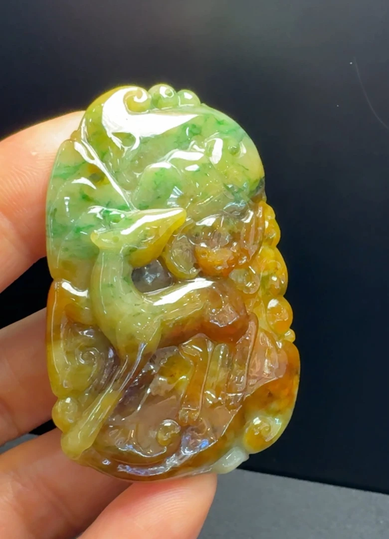 缅甸天然翡翠A货双彩一路有你 吊坠尺寸：58.2*39.9*9.5