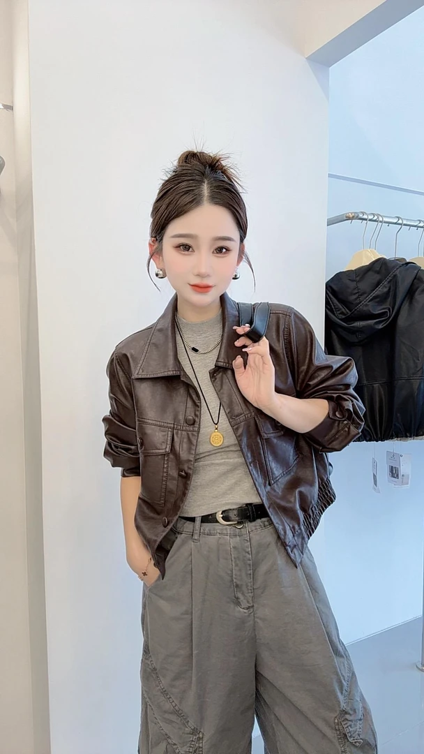 【宋轶同款】皮衣外套女海宁油蜡皮植鞣皮夹克高雅轻奢秋季新款上衣