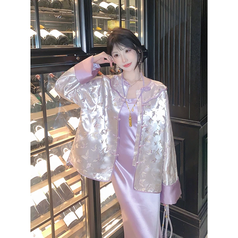 果果家 新中式复古设计师蝴蝶短外套女装2025春季刺绣提花外套