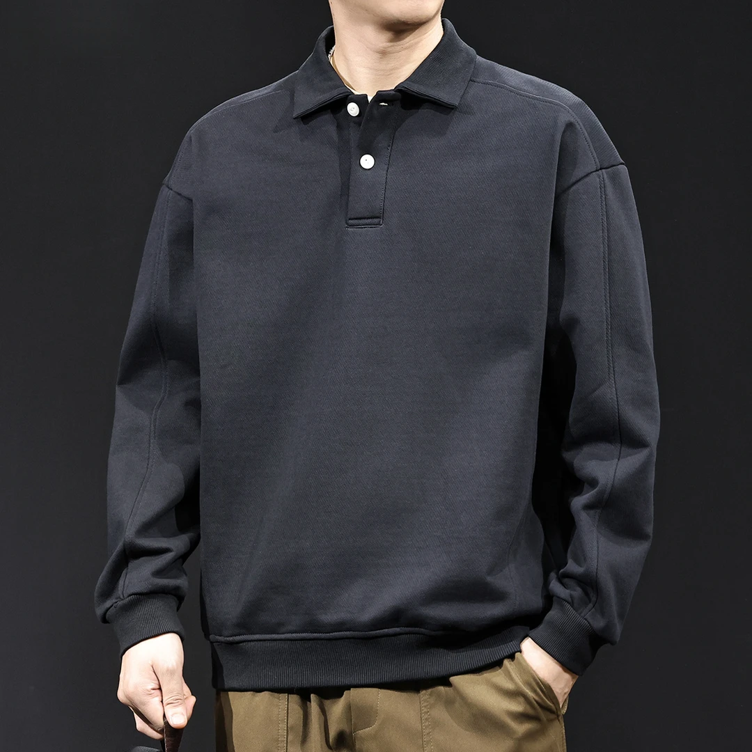 秋季新款肌理感重磅POLO衫男士2025春秋潮牌宽松大码休闲翻领卫衣