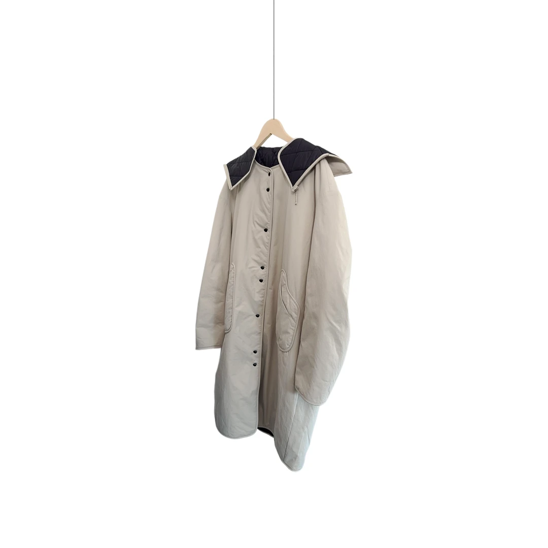 日系翻领一线长款棉服外套秋冬季新品