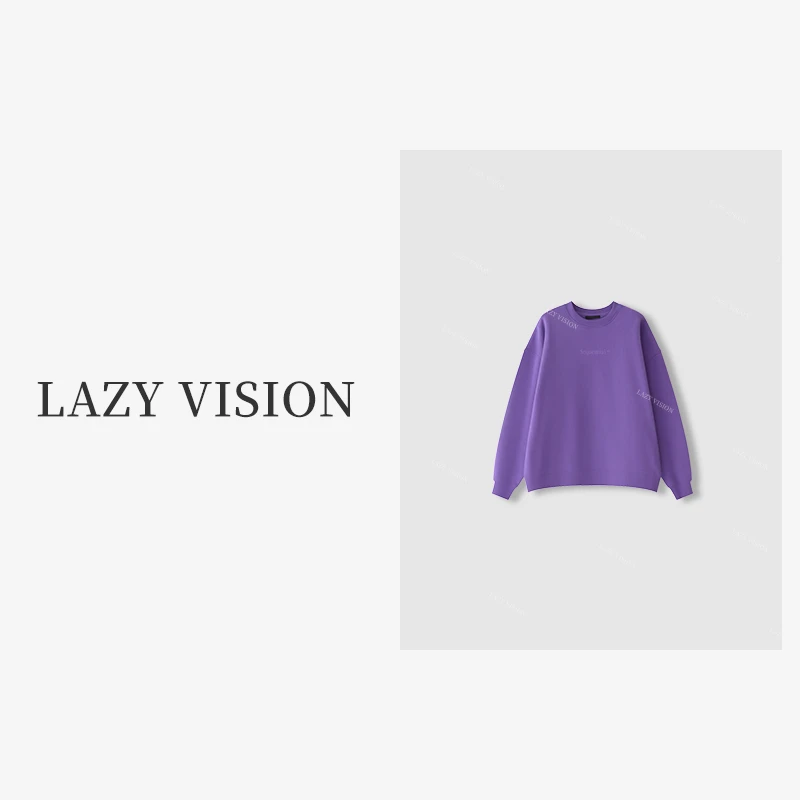 【LAZYVISION】秋季新品简约休闲纯色极简风长袖圆领卫衣女ZM2-7643