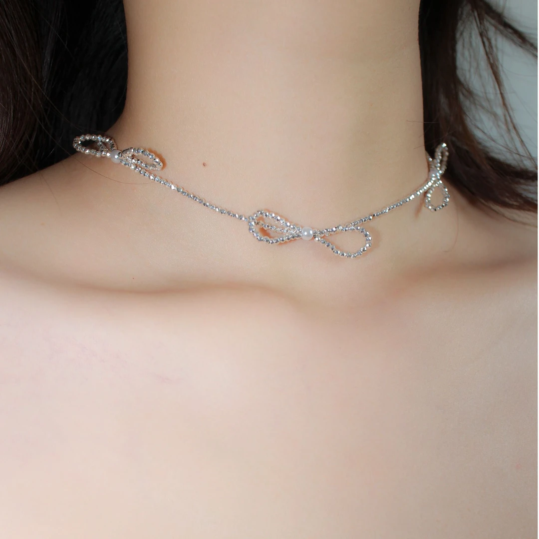 非金属亚克力项链 蝴蝶结锁骨链手工短款聚会氛围感配饰百搭