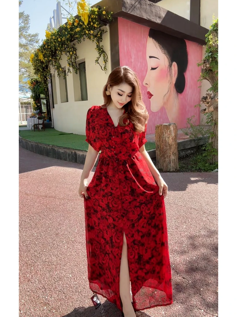 5630【古丽店铺】新款时尚气质前开叉设计女装连衣裙