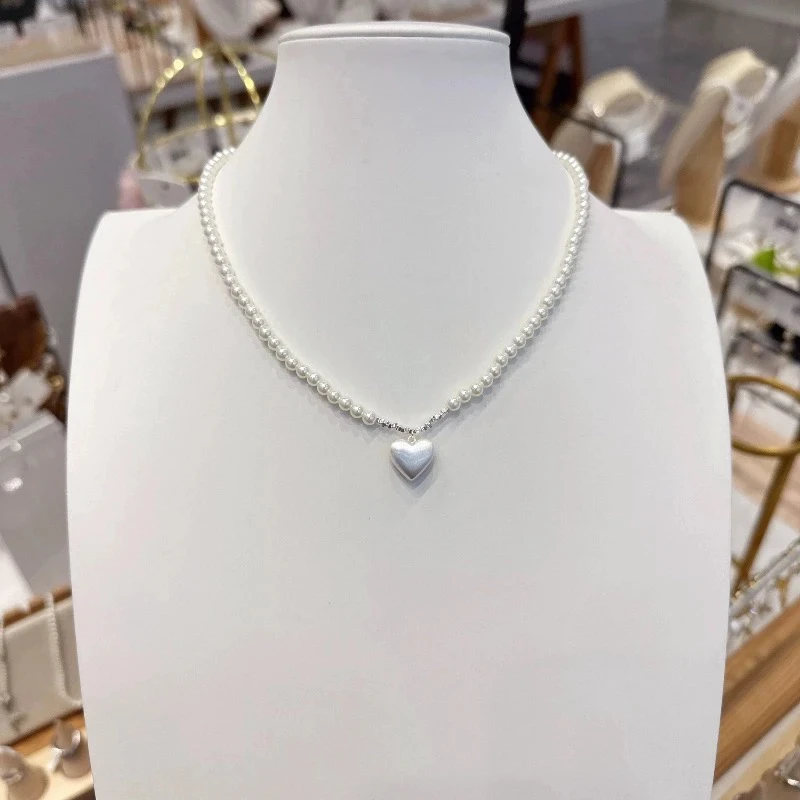 铜合金项链 欧比雅比拉丝爱心项链女轻奢小众高级感锁骨链