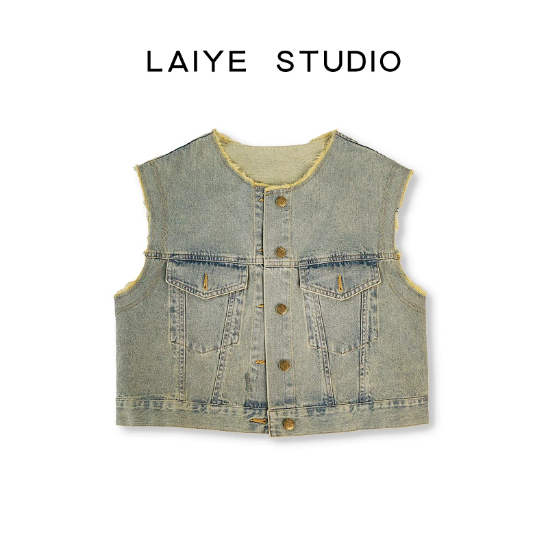 2025年夏季新款时尚简约轻奢女装时尚牛仔马甲无袖百搭