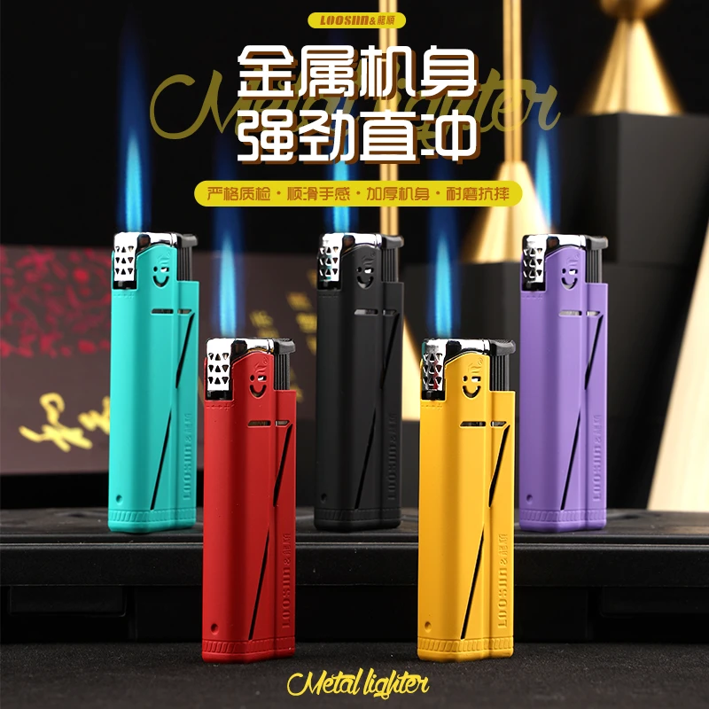 Q7新五色蓝焰直冲防风打火机金属套壳家用耐用个性创意潮流打火机