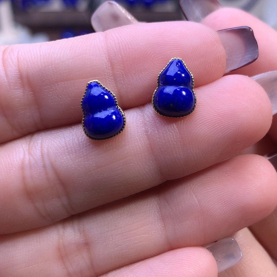 迎***天青金石银S925镶嵌耳饰