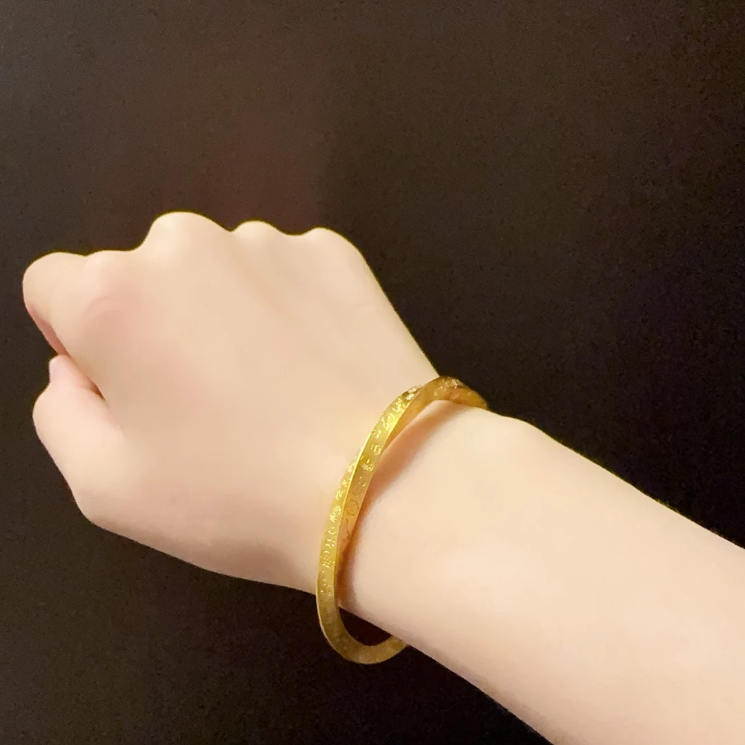 合金手镯 电镀古法錾刻四方吉言手镯实心大吉大利开口手环女