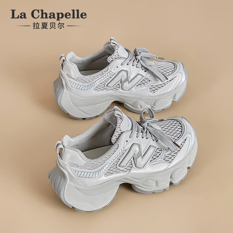 拉夏贝尔透网老爹鞋薄款透气冬季鞋子网红增高厚底百搭时尚潮流