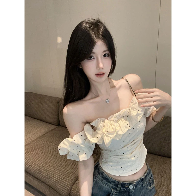 2025夏季新款纯欲别致一字肩气质显瘦绝美上衣阔腿百搭牛仔裤套装