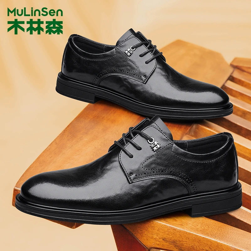 木林森新款休闲皮鞋男款春季时尚休闲商务正装鞋百搭真皮男士皮鞋