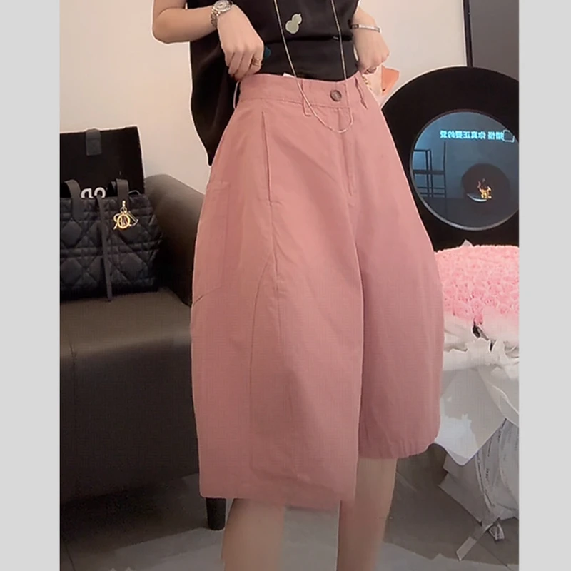 复古港风工装裤2025夏季新款高腰阔腿裤高级感宽松减龄休闲五分裤