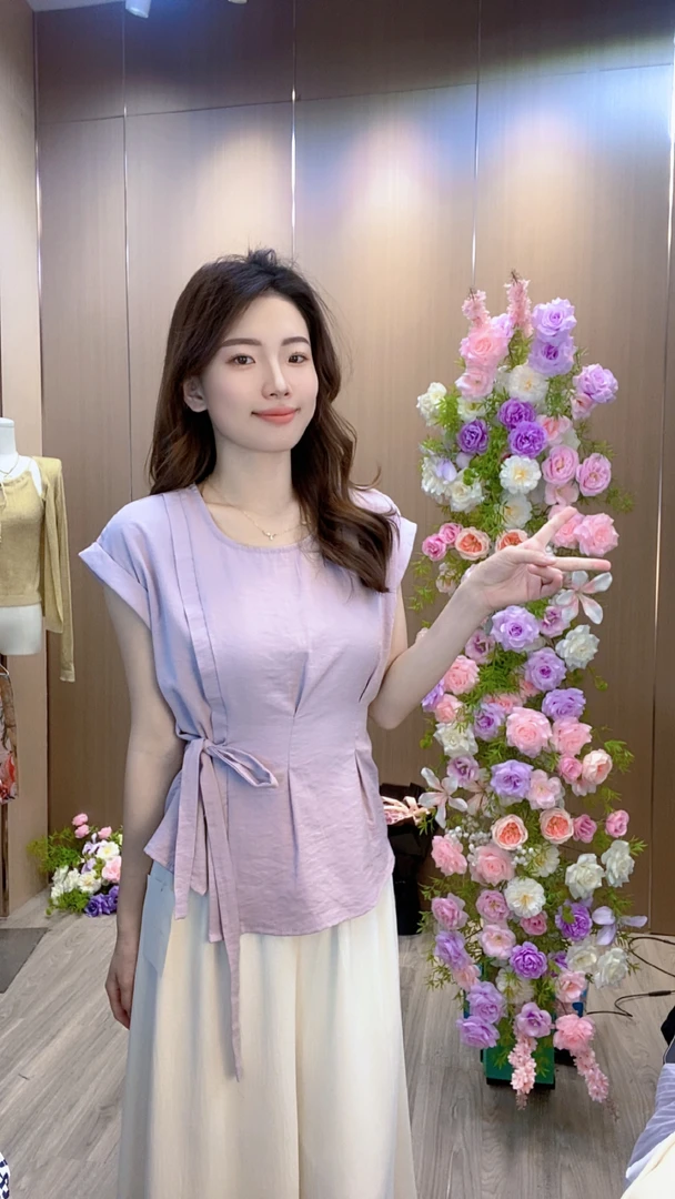 韩版夏季正肩短袖雪纺衫女夏季新款设计感收腰显瘦绑带减龄小衫