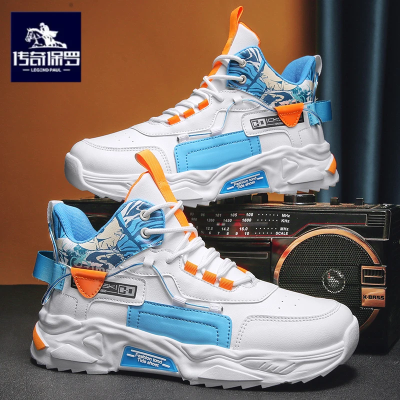 传奇保罗正版男鞋冬季百搭初中生休闲运动跑步防滑内增高老爹潮鞋