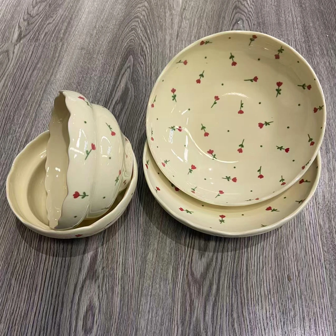 奶油小碎花-6.8英寸圆盘加5英寸碗2碗2盘