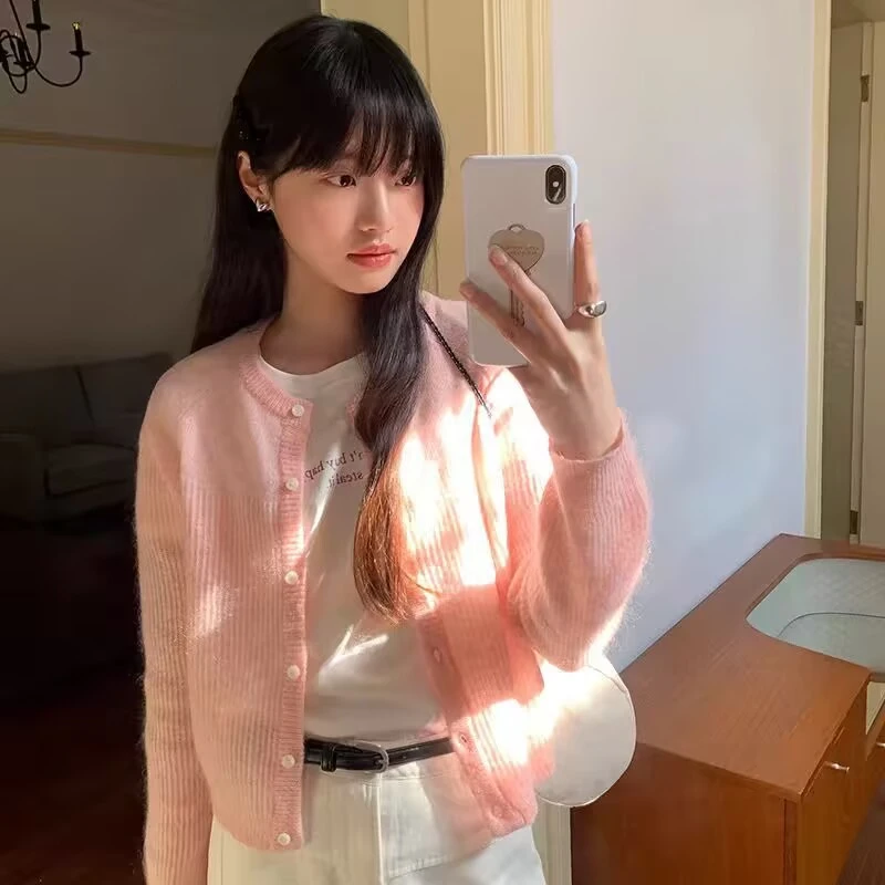 K2017 芝芝桃桃 基础款针织开衫圆领春秋外搭上衣短款