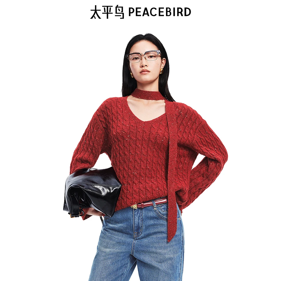 太平鸟女装2025年春季新款新年红毛套衫A1EEF1220