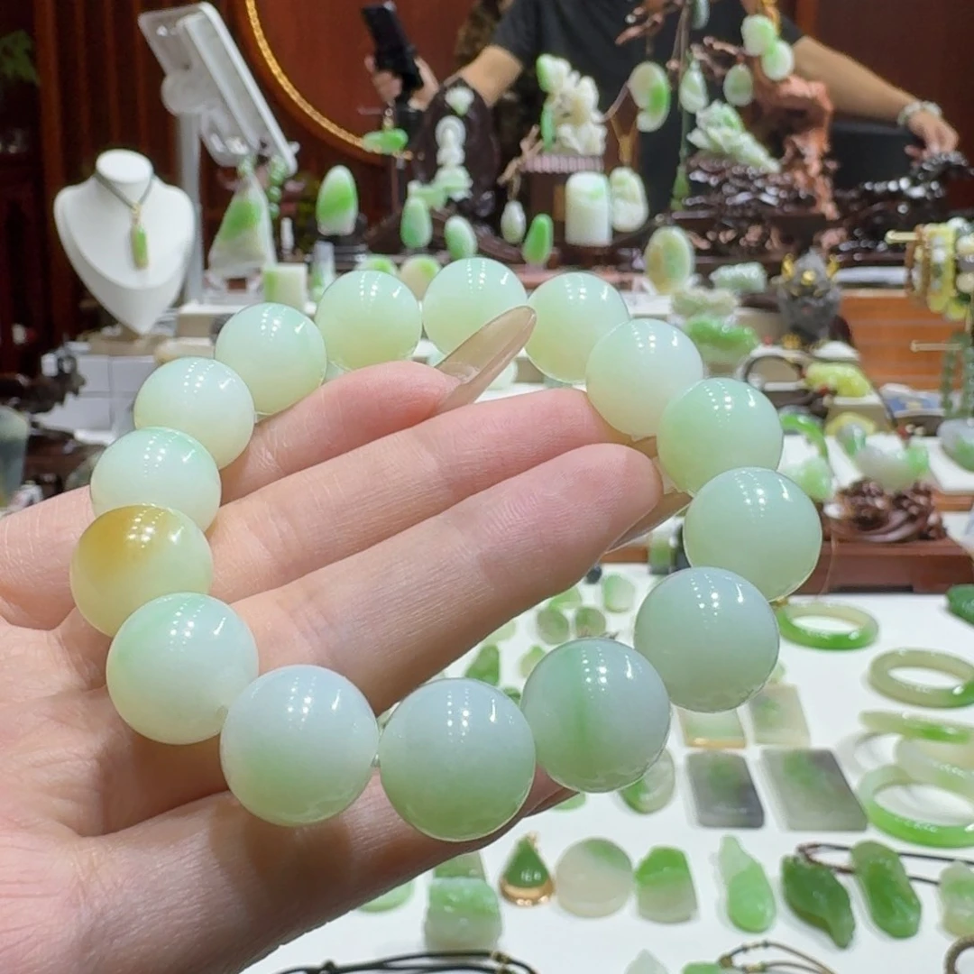 手串未镶嵌和田玉（翠青玉）翠青卡14