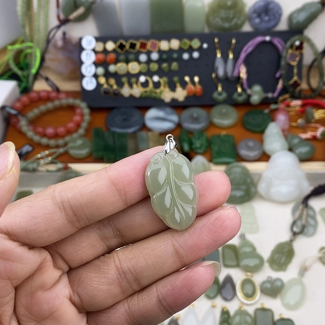 和田玉银S925镶嵌吊坠(不含链)