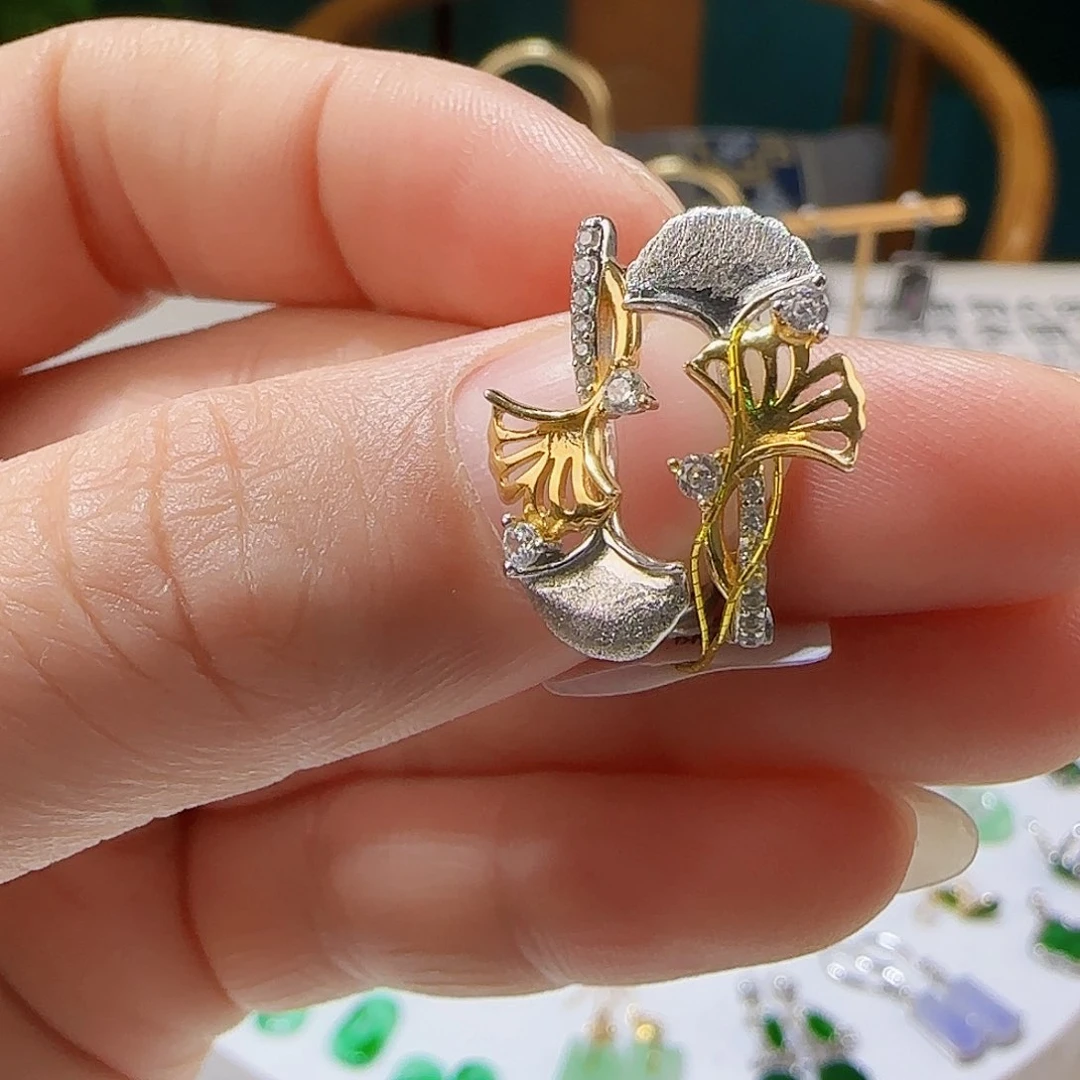 翡翠银S925镶嵌耳饰天然缅甸a货翡翠