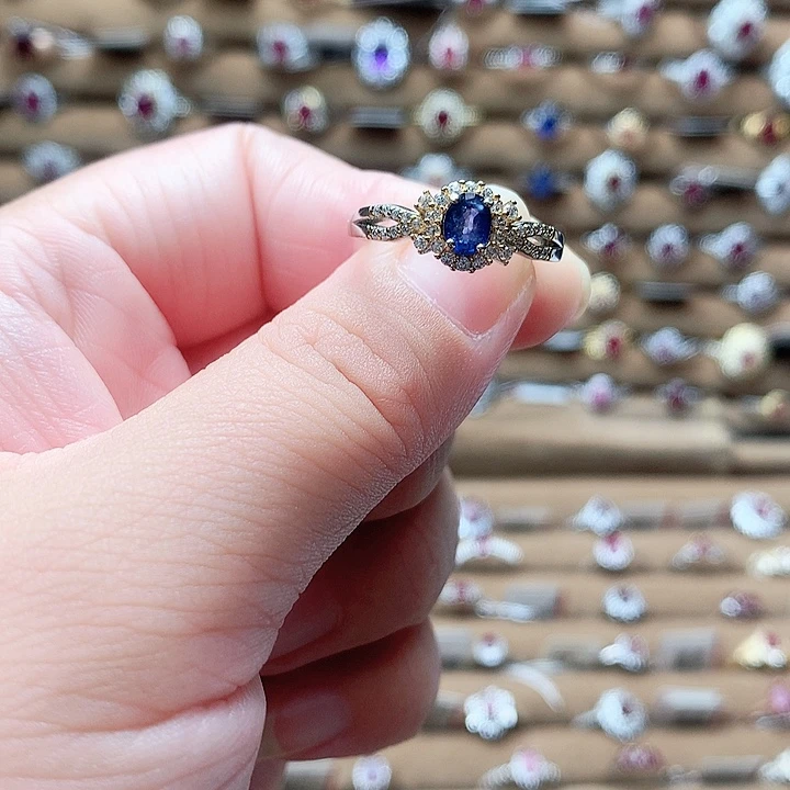 蓝宝石戒指银S925镶嵌