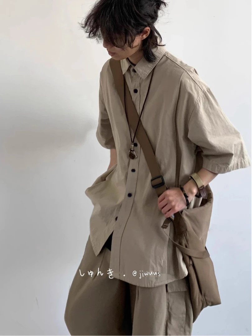 2025年夏季日系复古工装短袖衬衫百搭宽松慵懒风男女生大码衬衣潮