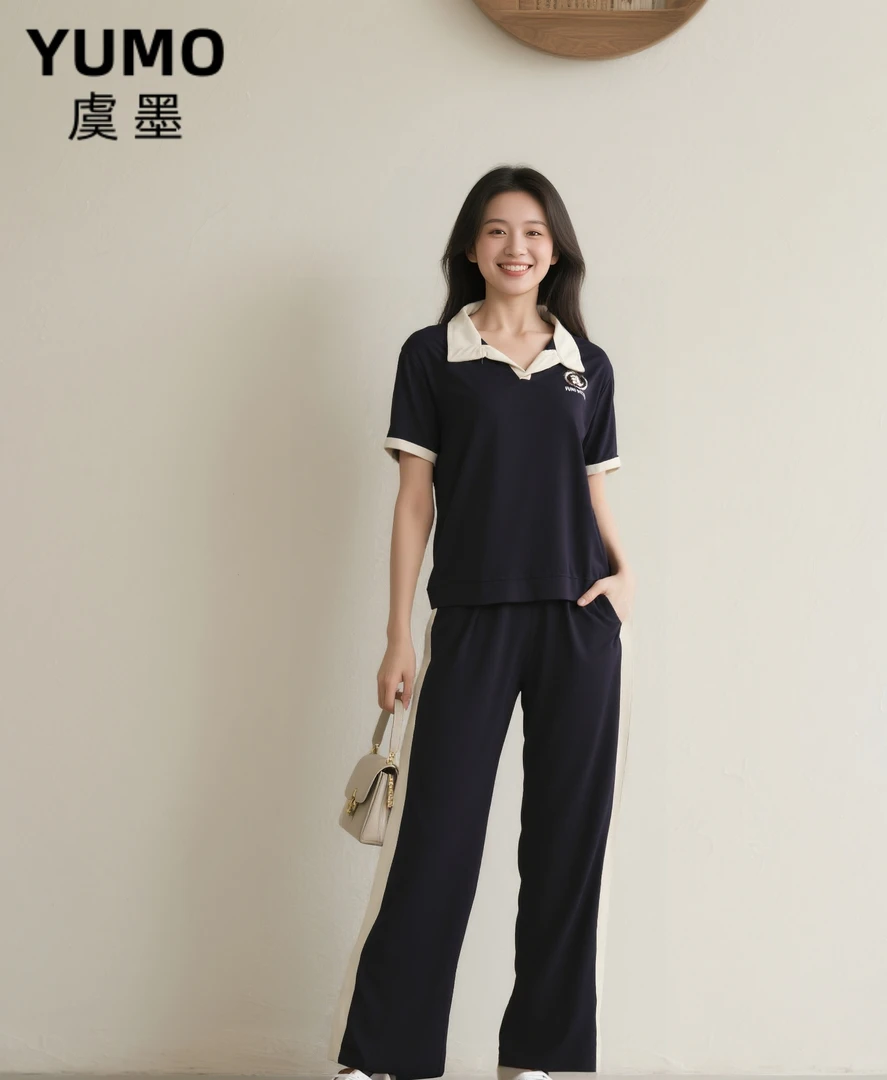 W261常规款运动风Polo领女装撞色女士时尚套装