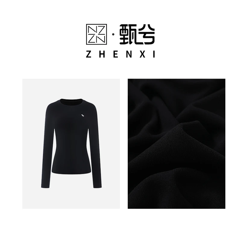 【ZHENXI甄兮】"轻奢时尚"秋冬双面德绒修身女士圆领休闲上衣9159