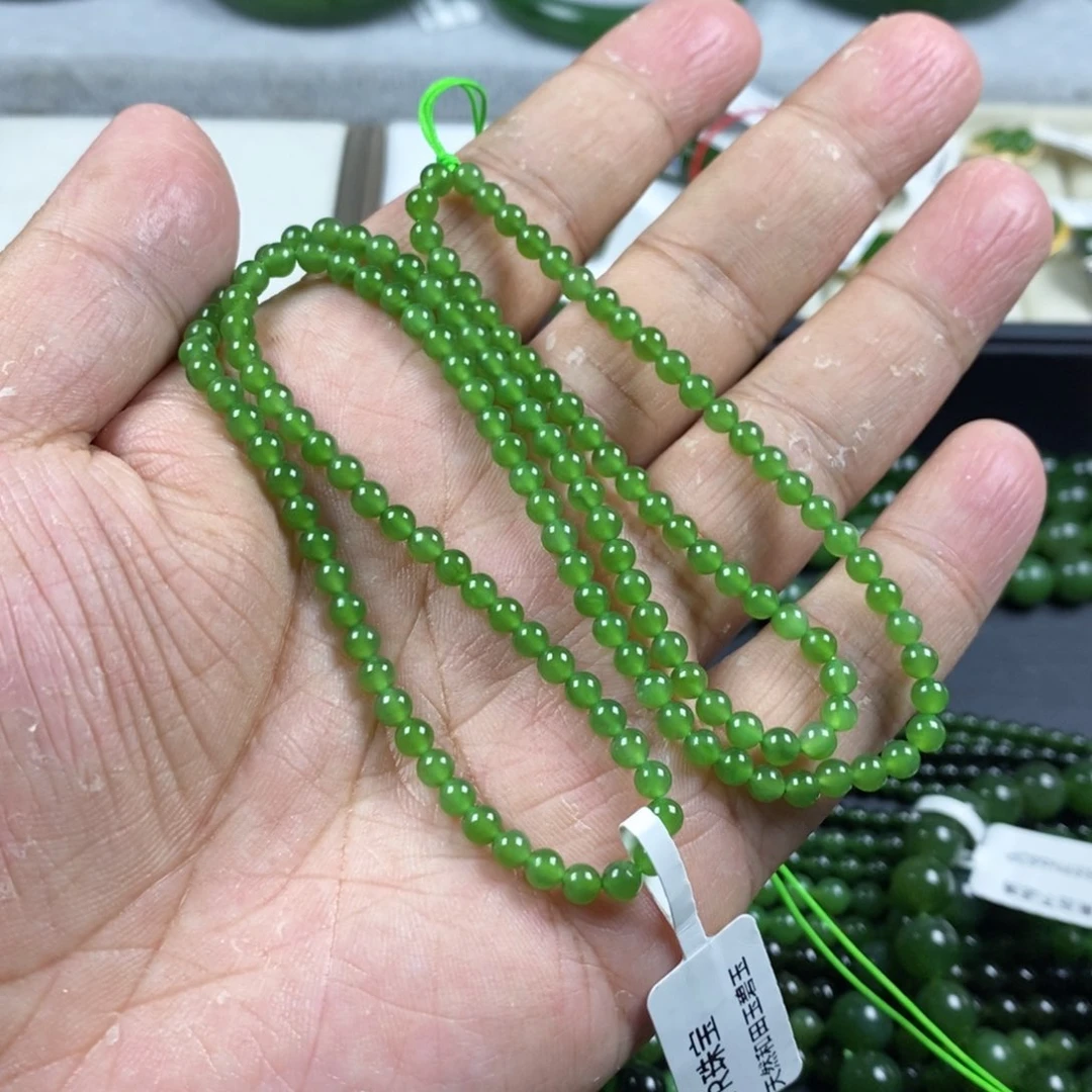 和田玉(碧玉)未镶嵌项链?*4mm
