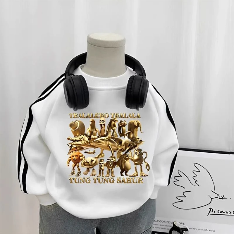 男童通通木棍国外山海经衣服纯棉新款长袖T恤儿童上衣三条杠秋季