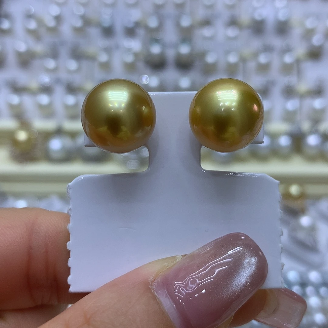 18K金镶嵌耳饰海水珍珠13mm