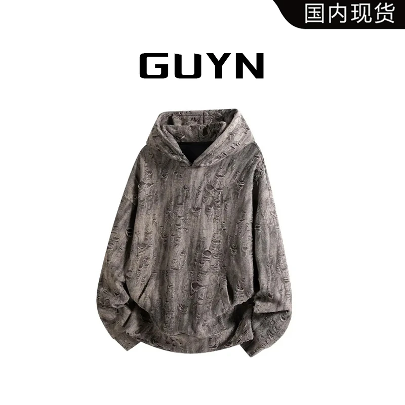【品牌现货】GUYN高街慵懒风新款帅气连帽卫衣宽松休闲百搭青年上衣
