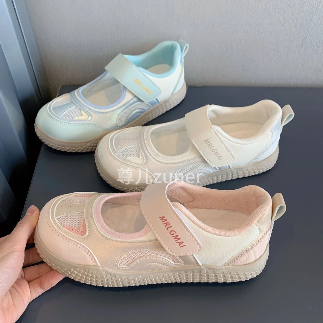 尊儿2025年春夏新款透气彩色魔术贴百搭夏季软底镂空学生网面女鞋