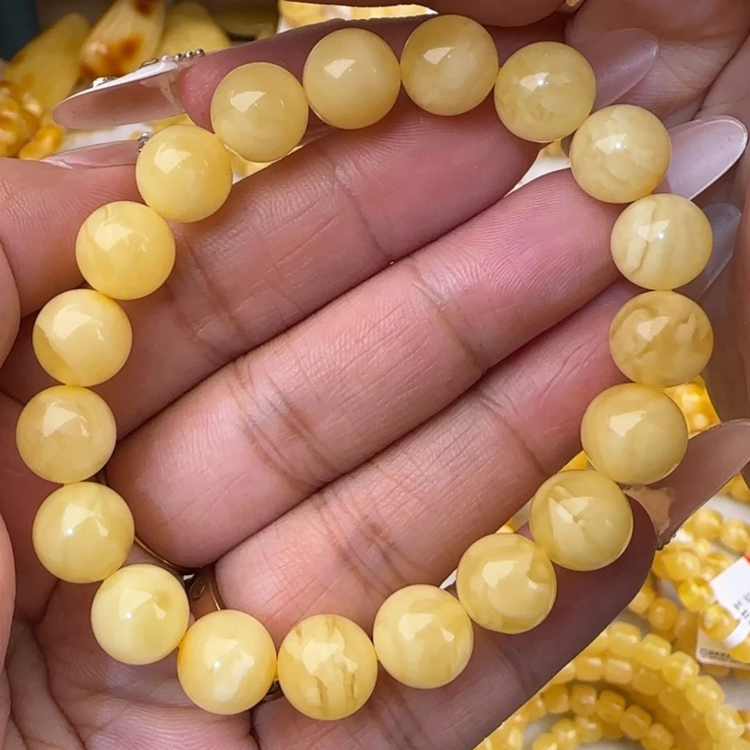 蜜蜡未镶嵌手串白花老型手串