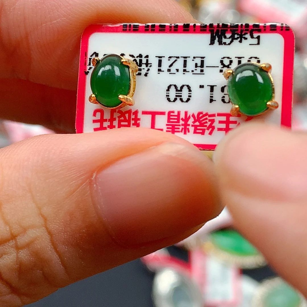 翡翠戒指银S925镶嵌天然翡翠耳饰