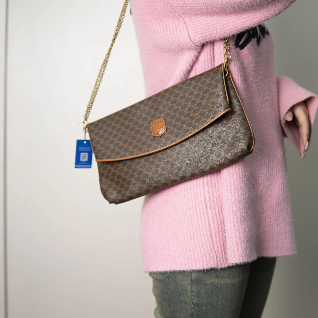 95新 Celine/思琳 棕花手拿信封包/可单肩/32/JM