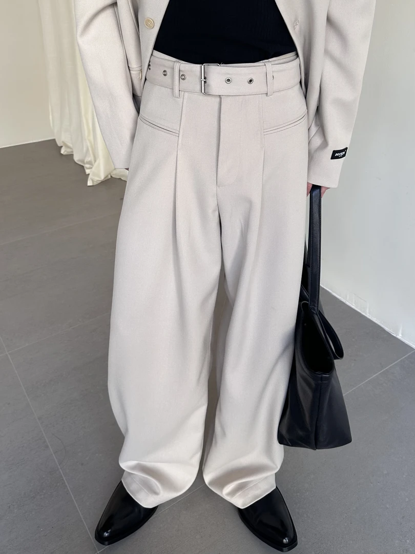 【FANG BH】男士时尚中高腰腰间带纯色简约百搭宽松调性阔腿西裤