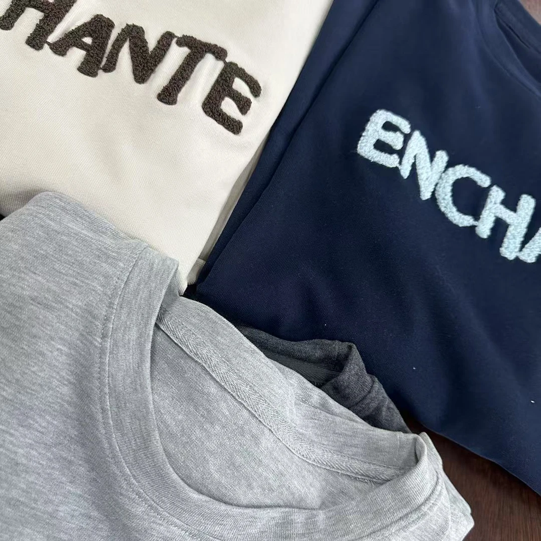 慵懒风字母刺绣长袖款T恤h2814