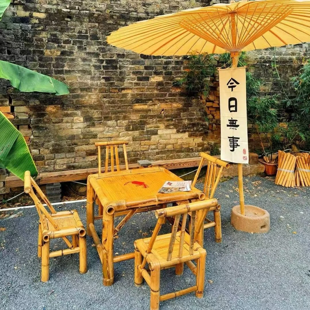 竹桌椅套件户外庭院竹桌椅组合室外野外阳台仿古休闲围炉煮茶桌椅