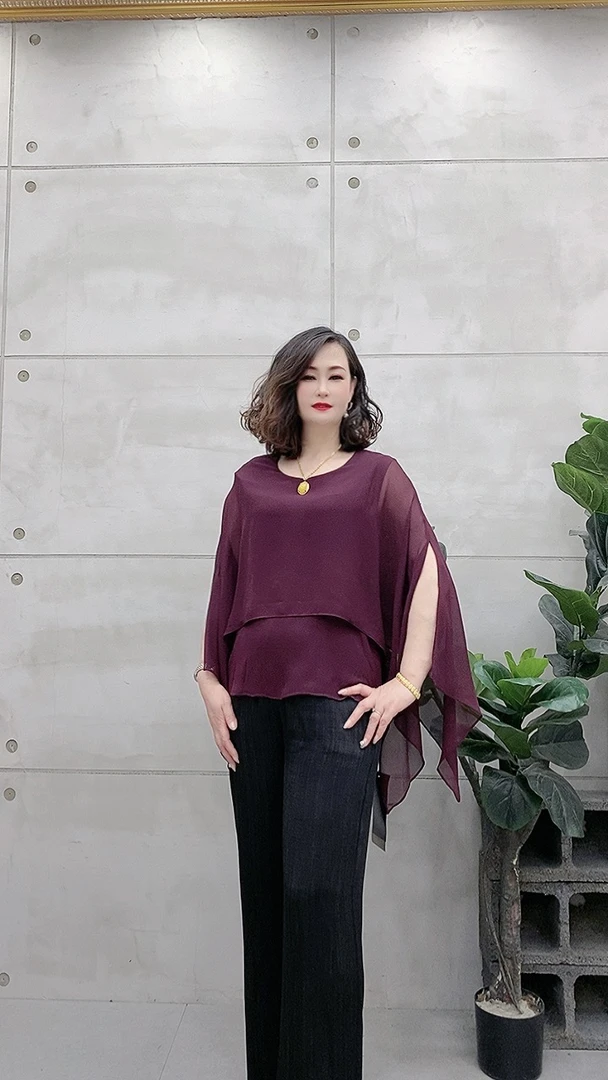 8808款设计感衬衫上衣圆领短袖t恤显瘦垂感遮肚子女夏
