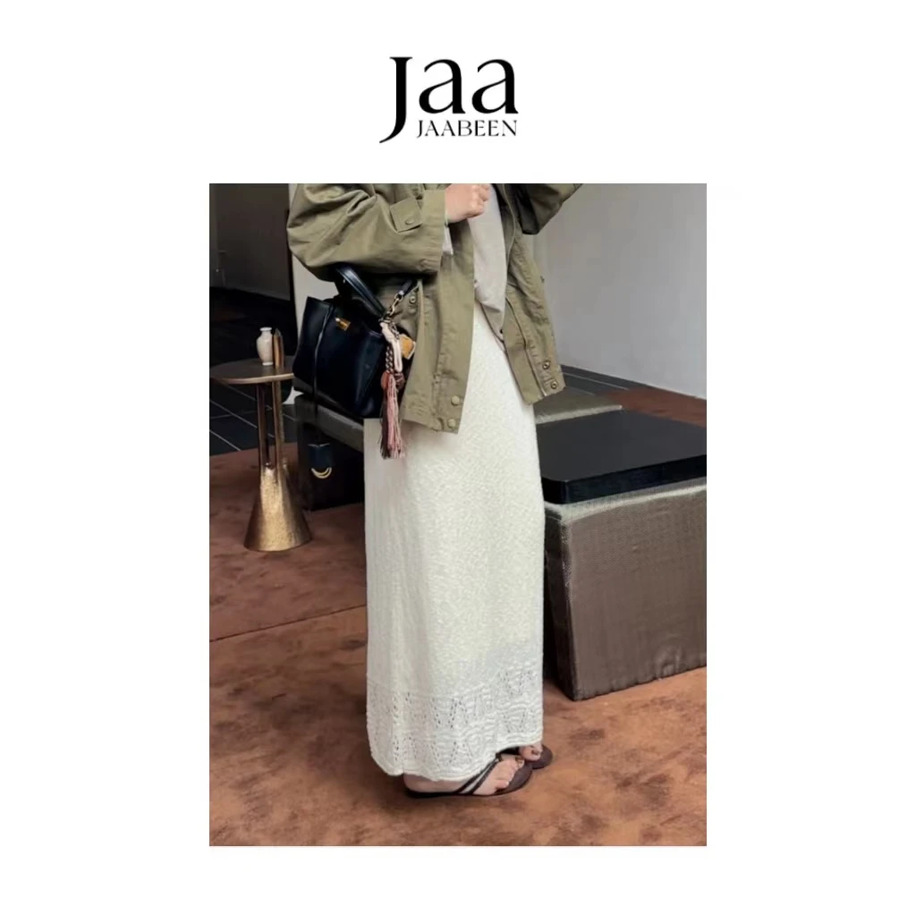 『JAABEEN』25AW秋冬针织刺绣镂空边半身裙松紧腰小众 25CQ0142
