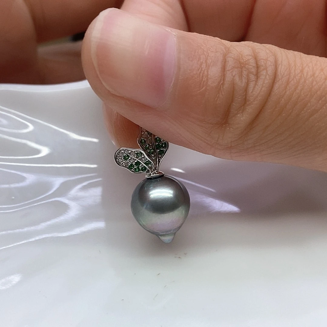 银S925镶嵌海水珍珠吊坠(不含链)