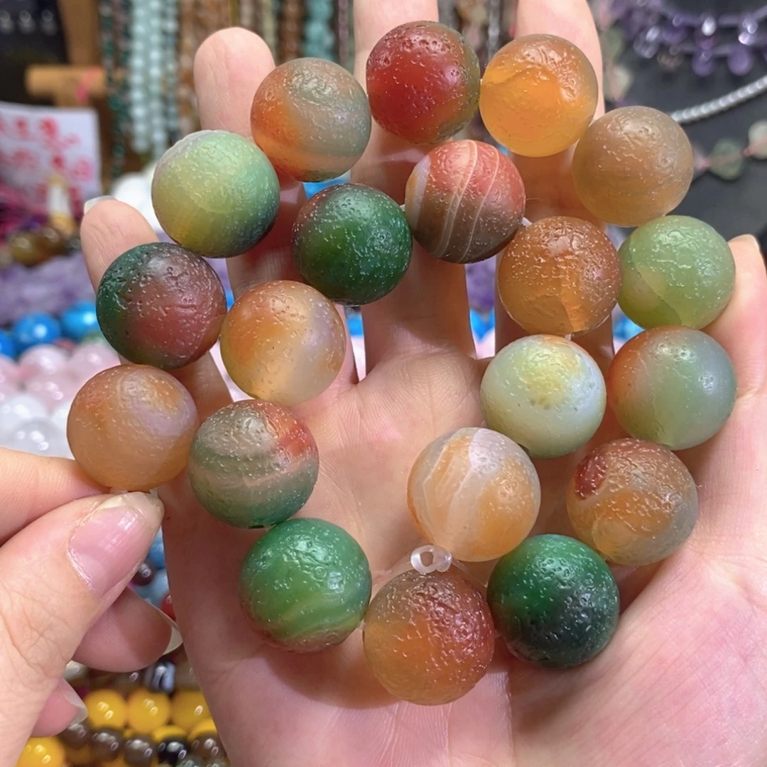 未镶嵌玛瑙/玉髓珠宝半成品橘皮孔雀玛瑙一条卡20mm